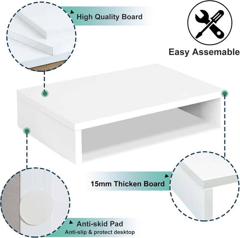 TEAMIX 14.2 inch White Monitor Stand Riser, Wood Monitor Riser with Storage for Desk Small Monitor Stand TV/Screen/PC/Laptop Riser Computer Stand Desktop Shelf (White-14.2 inch) - Image 4